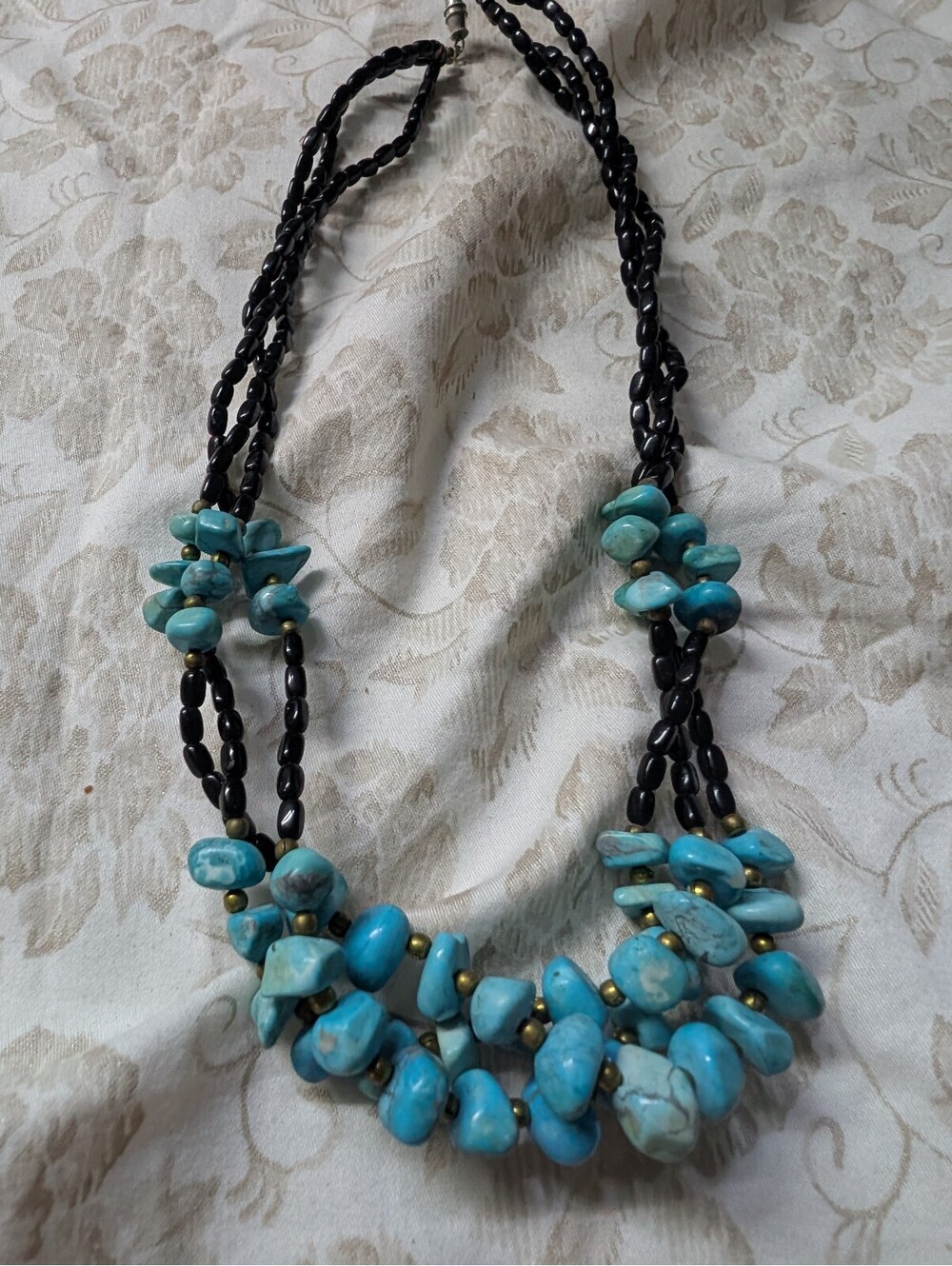 Handmade Turquoise and Black Beaded Necklace